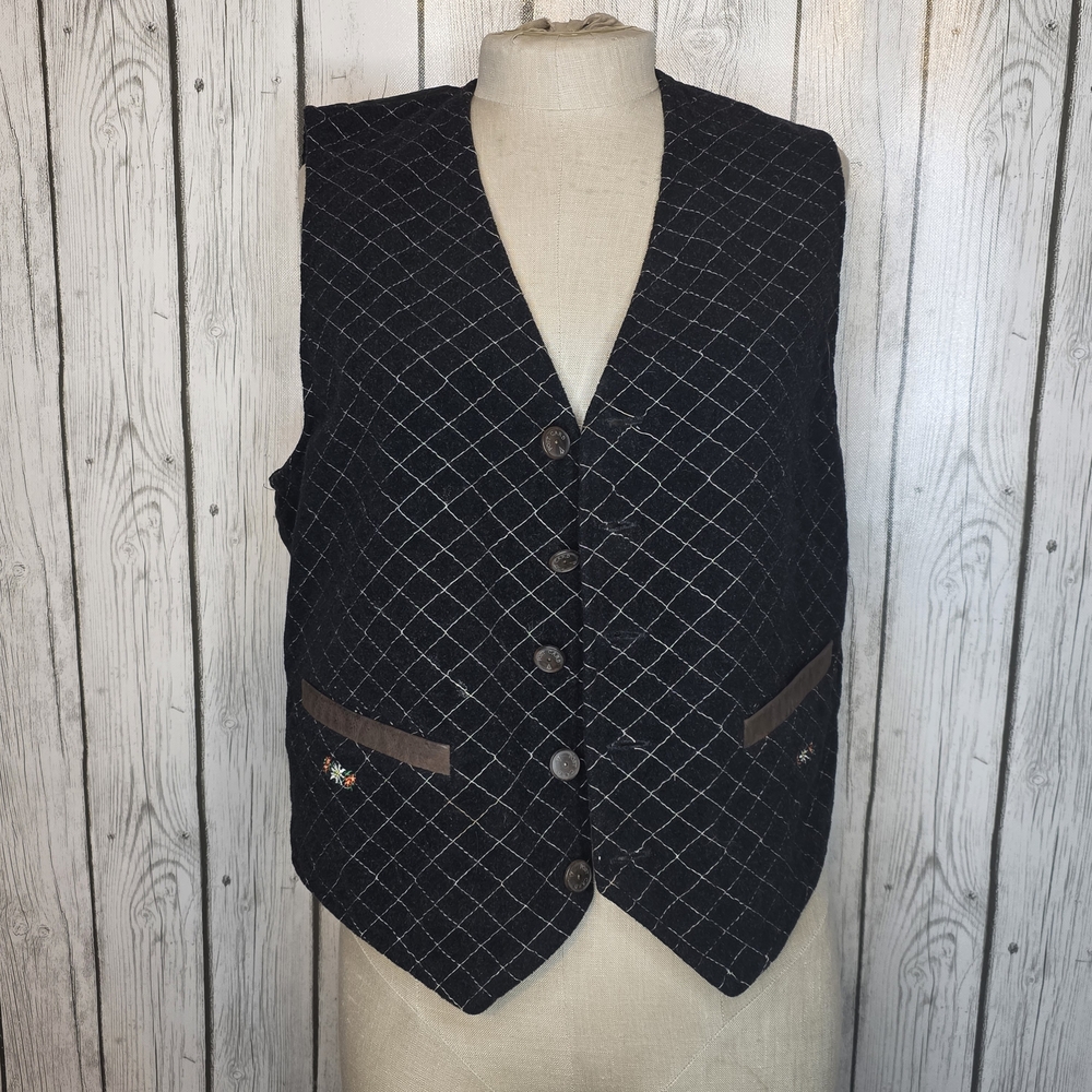 VTG Post Card by Dario Talenti Quilted Wool Embroidered Vest 36 Italy